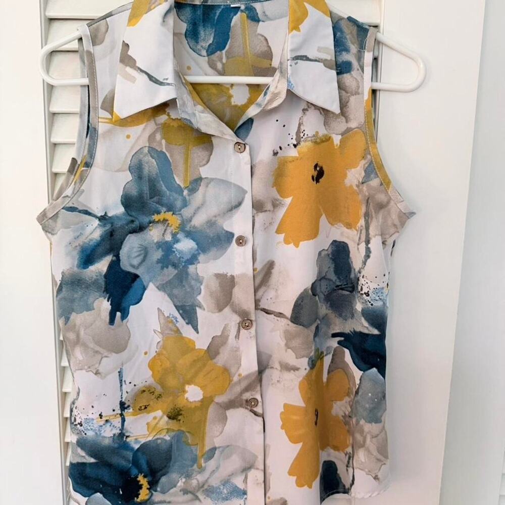 Shein yellow blue floral sleeveless top